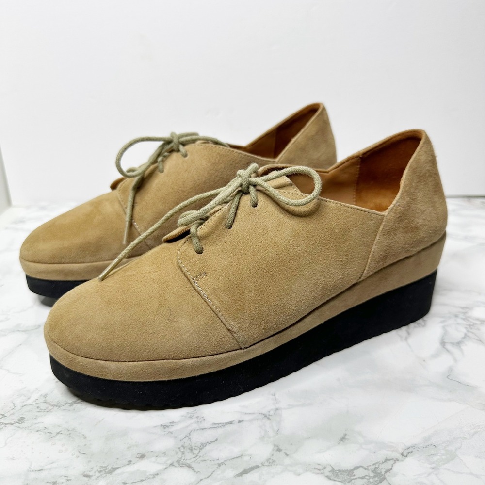 L'Amour Des Pieds Suede Platform Oxford Women 8M Tan Good Lace Up Wedge